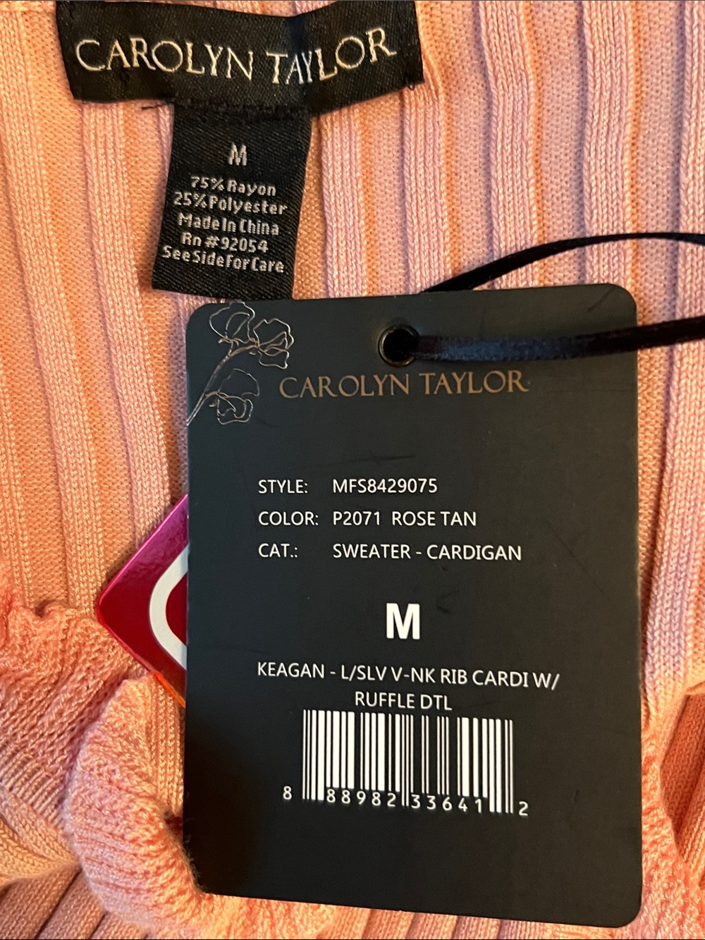 Carolyn Taylor Pink Ruffled Ribbed Cardigan - Picture 8 of 8